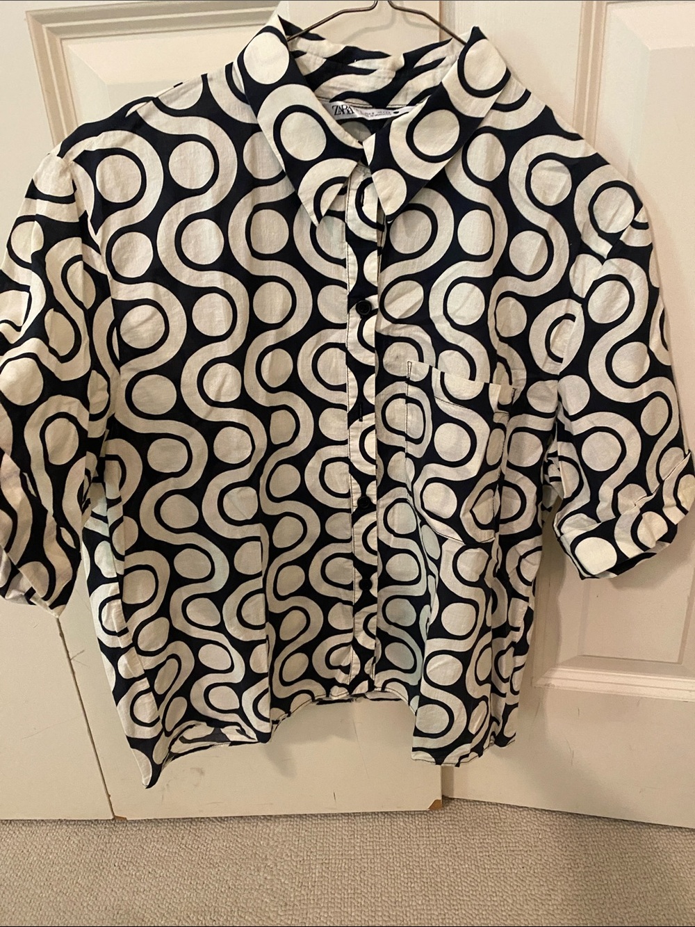 Zara Black and White Retro Circle-Print Button-Down Shirt